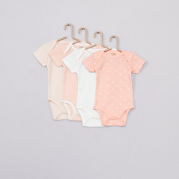 Lot De 4 Bodies Eco Conception Bebe Garcon Rose Blanc Kiabi 10 00