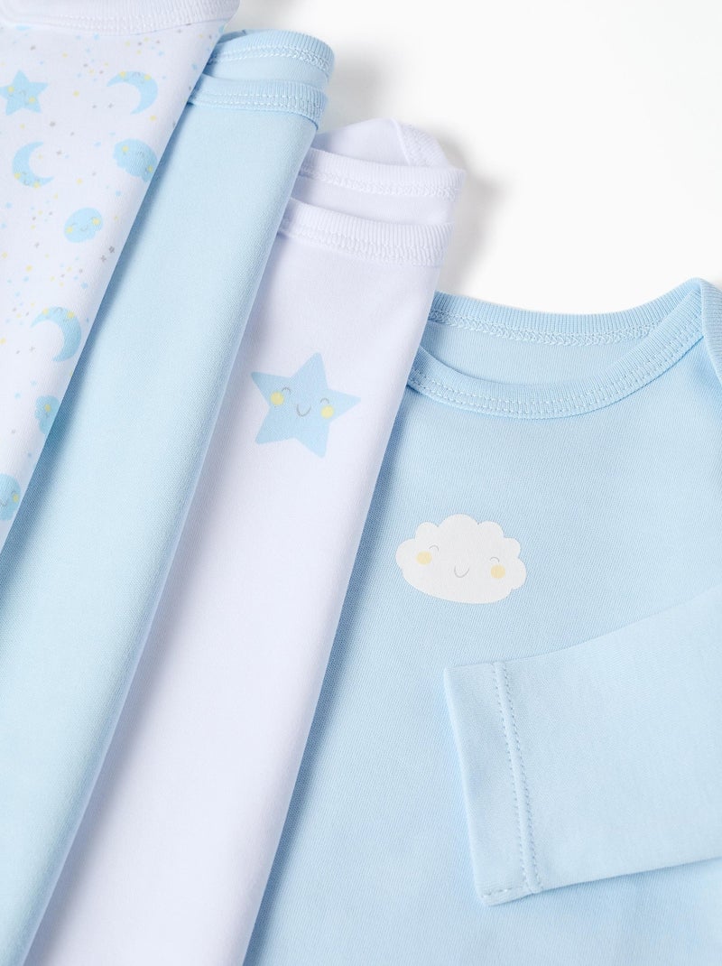 Lot de 4 bodies en coton à manches longues Blanc Bleu - Kiabi