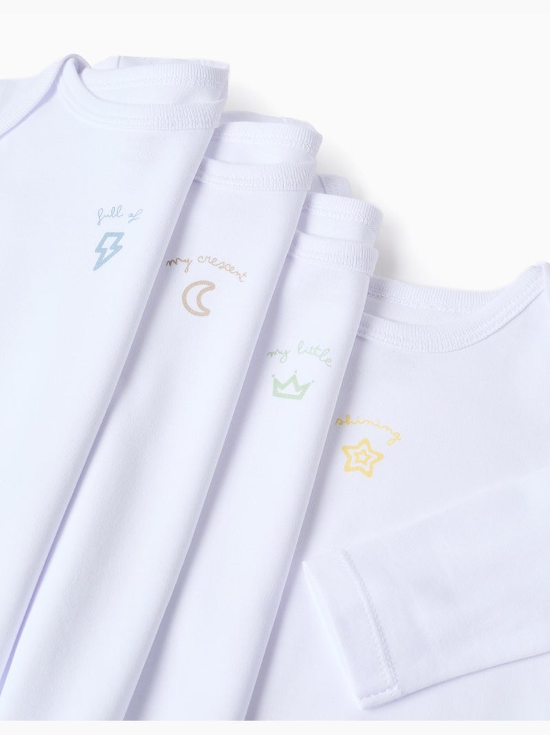 Lot de 4 bodies en coton avec imprimé Blanc - Kiabi