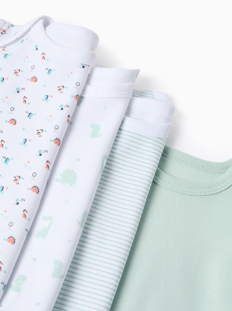 Lot de 4 Bodies en Coton Blanc Vert - Kiabi