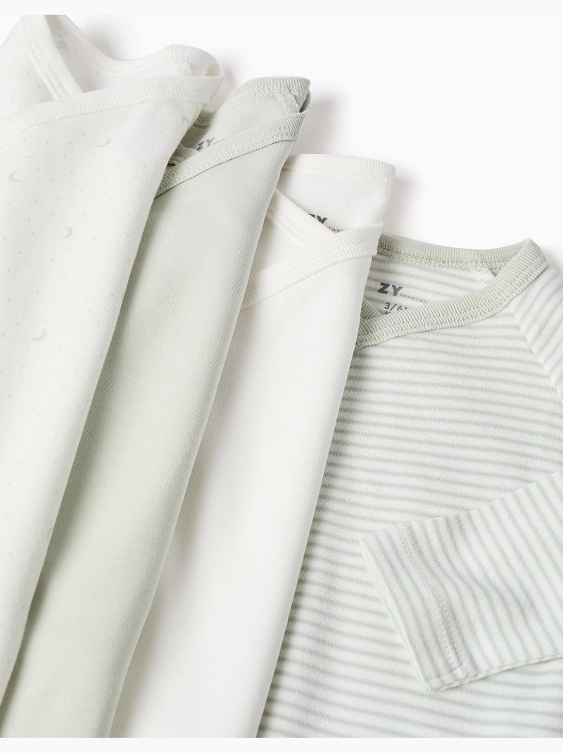 Lot de 4 bodies en coton croisés Blanc Vert - Kiabi