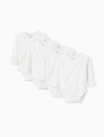 Lot de 4 bodies en coton croisés unis/côtelés