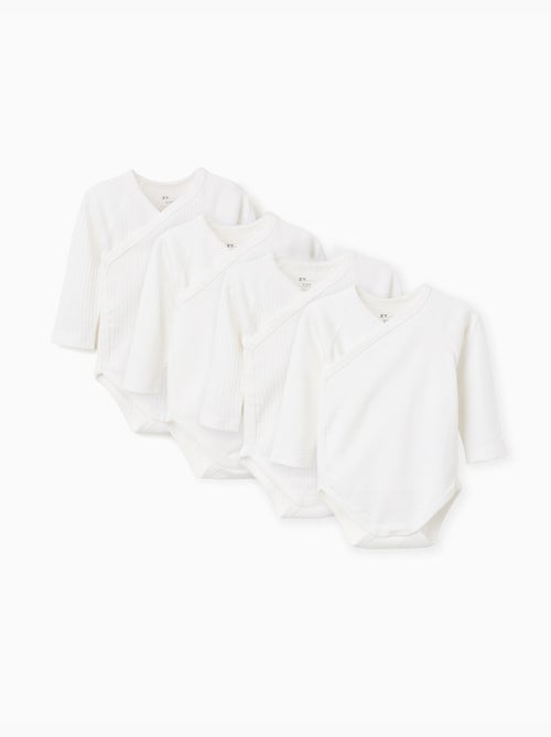 Lot de 4 bodies en coton croisés unis/côtelés - Kiabi