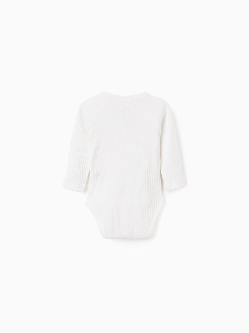 Lot de 4 bodies en coton croisés unis/côtelés Blanc - Kiabi