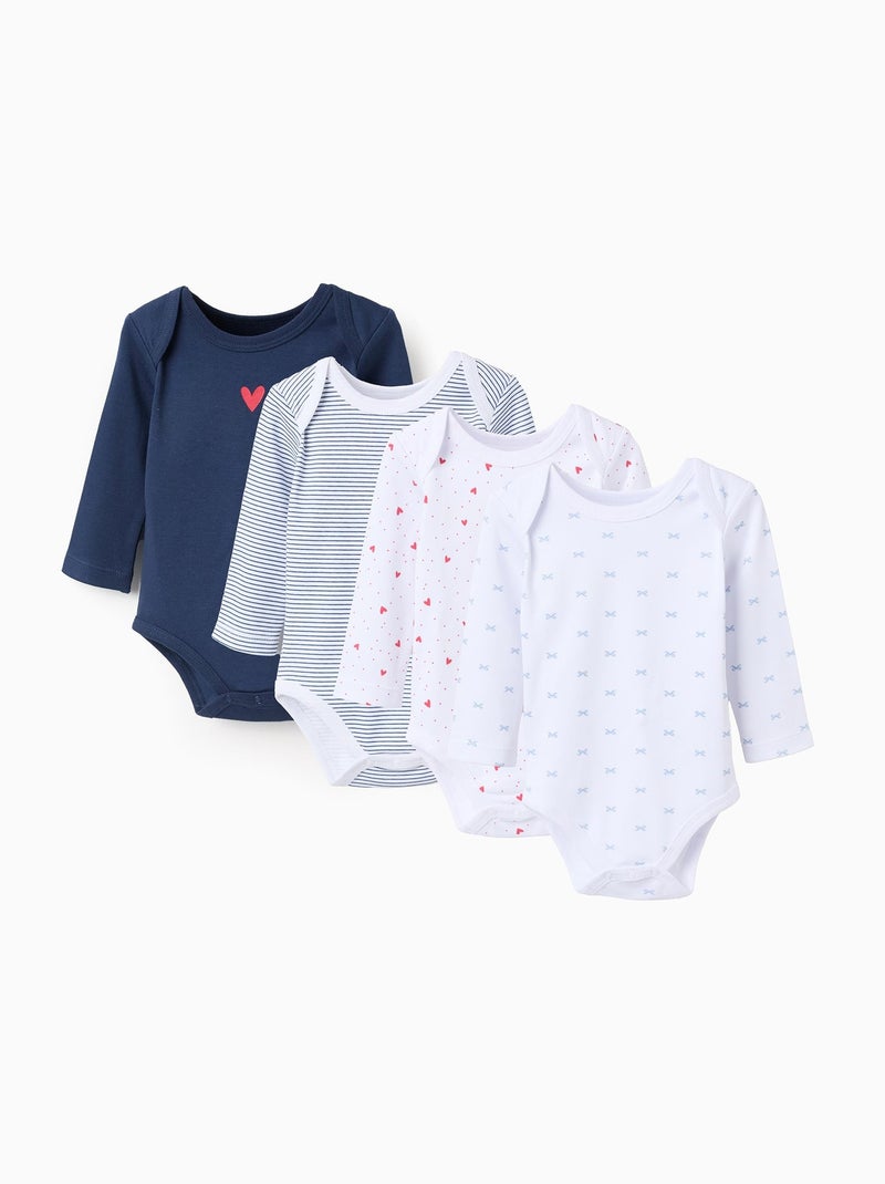 Lot de 4 Bodies en Coton Hearts Bleu Blanc - Kiabi