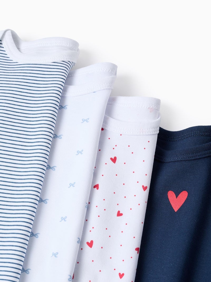 Lot de 4 Bodies en Coton Hearts Bleu Blanc - Kiabi