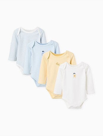Lot de 4 bodies en coton rayés/imprimés