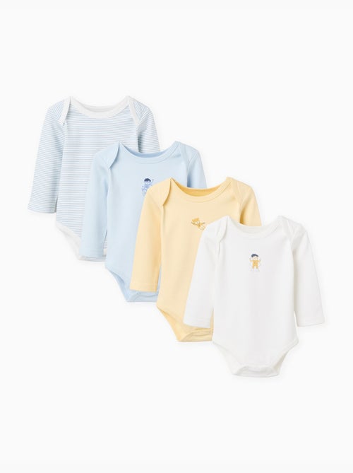 Lot de 4 bodies en coton rayés/imprimés - Kiabi