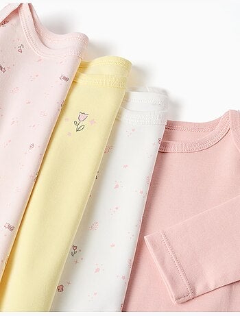 Lot de 4 bodies en coton unis/à fleurs