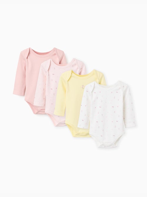 Lot de 4 bodies en coton unis/à fleurs - Kiabi
