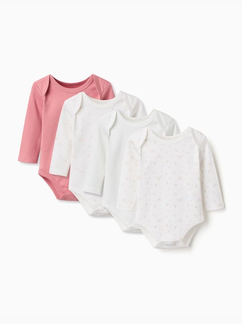 Lot de 4 bodies en coton unis/imprimés - Kiabi