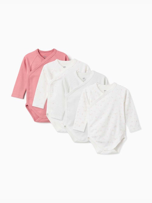 Lot de 4 bodys en coton croisés unis/imprimés - Kiabi Lot de 4 bodys en coton croisés unis/imprimés - Kiabi
