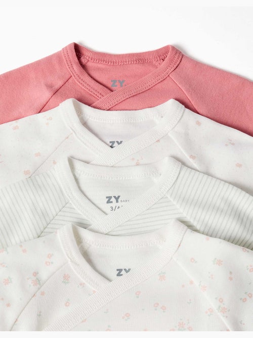 Lot de 4 bodys en coton croisés unis/imprimés - Kiabi Lot de 4 bodys en coton croisés unis/imprimés - Kiabi