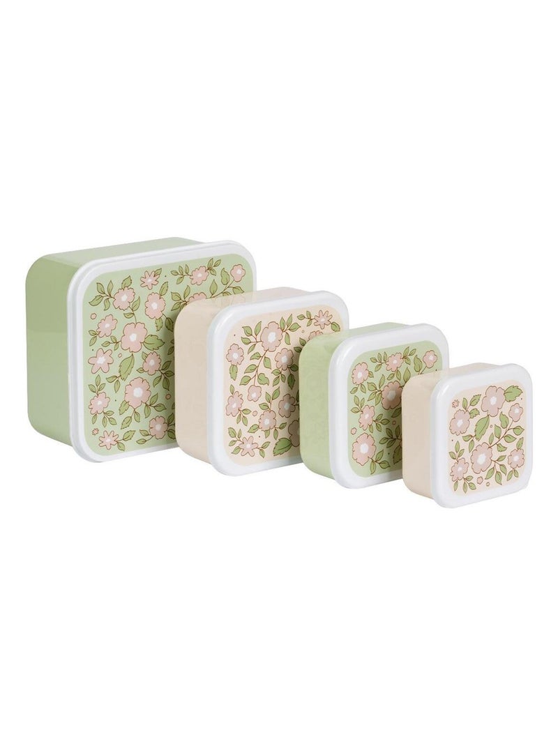 Lot de 4 boîtes à goûter Fleurs Vert - Kiabi