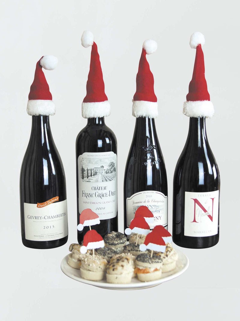 Lot de 4 bonnets de Noël pour bouteilles Rouge - Kiabi