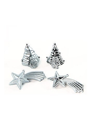 Lot de 4 boules de noël 2 sapins et 2 étoiles brillant et mat