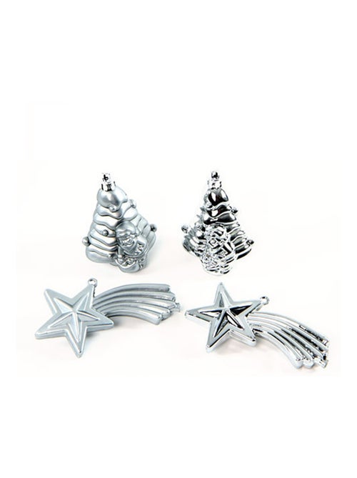 Lot de 4 boules de noël 2 sapins et 2 étoiles brillant et mat - Kiabi