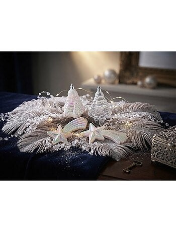 Lot de 4 boules de noël 2 sapins et 2 étoiles brillant et mat