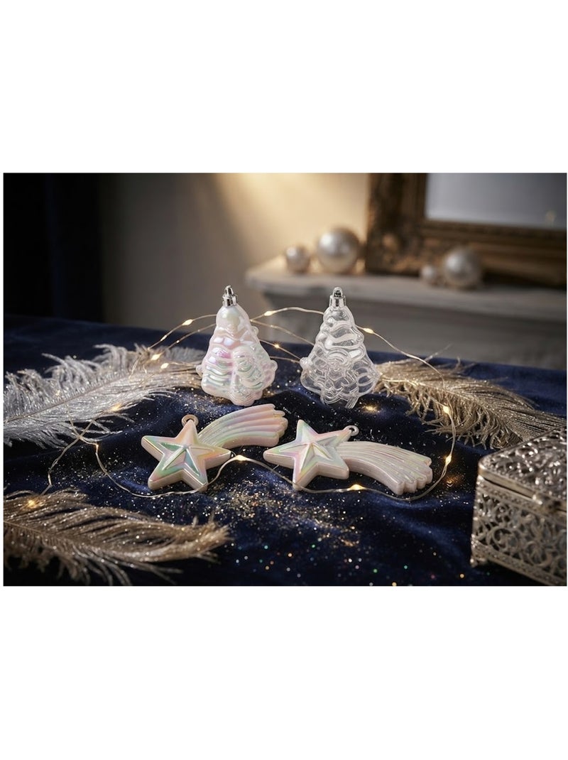 Lot de 4 boules de noël 2 sapins et 2 étoiles brillant et mat Blanc - Kiabi