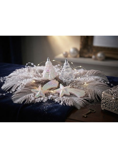 Lot de 4 boules de noël 2 sapins et 2 étoiles brillant et mat - Kiabi