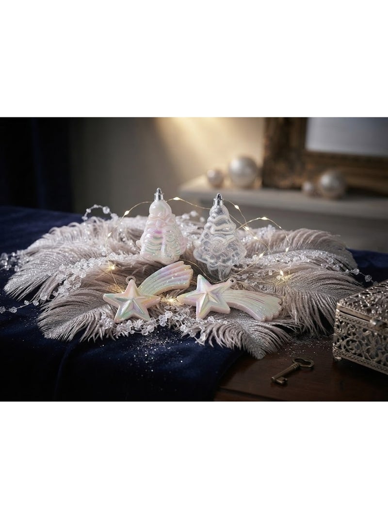 Lot de 4 boules de noël 2 sapins et 2 étoiles brillant et mat Blanc - Kiabi