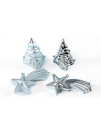 Lot de 4 boules de noël 2 sapins et 2 étoiles brillant et mat