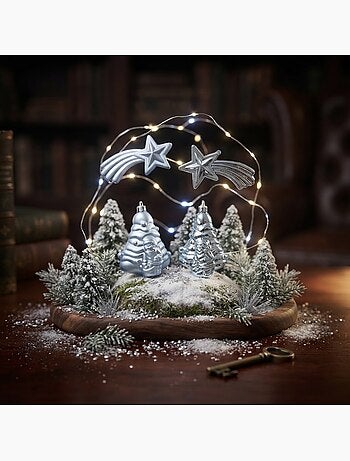 Lot de 4 boules de noël 2 sapins et 2 étoiles brillant et mat