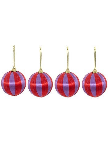 Lot de 4 boules de noël fils violet et rouge d. 60 mm