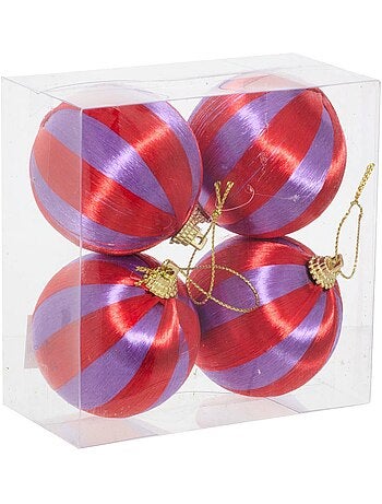 Lot de 4 boules de noël fils violet et rouge d. 60 mm