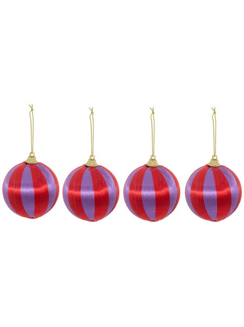 Lot de 4 boules de noël fils violet et rouge d. 60 mm - Kiabi