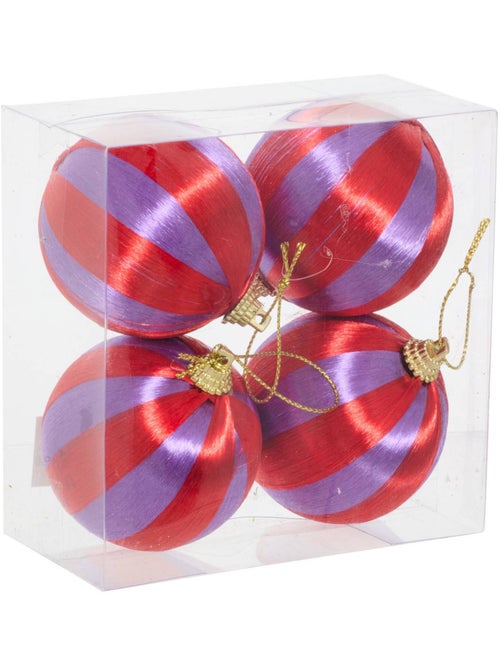 Lot de 4 boules de noël fils violet et rouge d. 60 mm - Kiabi