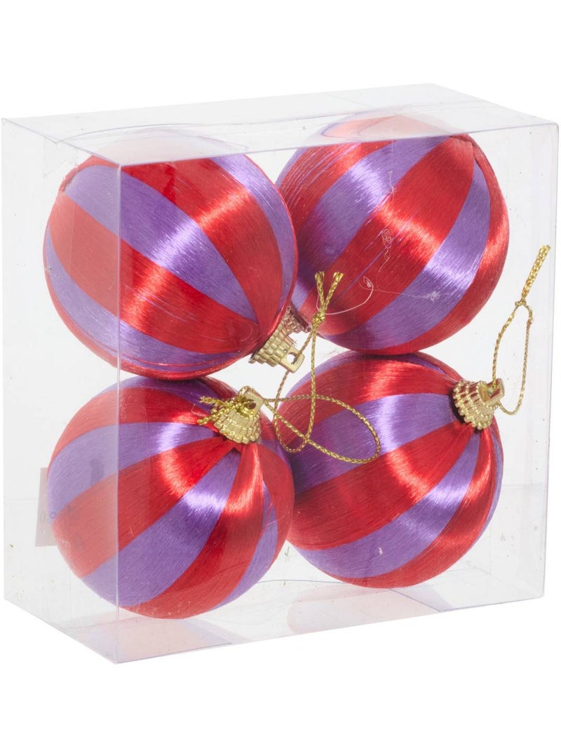 Lot de 4 boules de noël fils violet et rouge d. 60 mm Multicolore - Kiabi