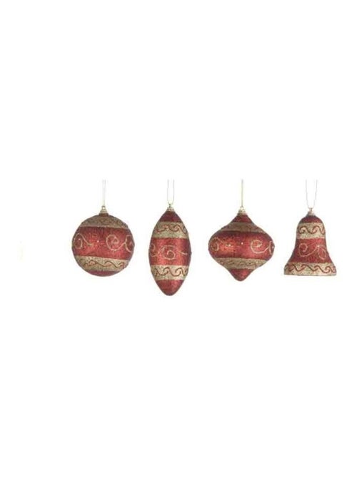Lot de 4 boules de noel rouge pailettes - Kiabi
