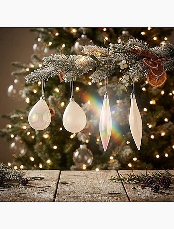 Lot de 4 boules de sapin de noël olive et glaçon