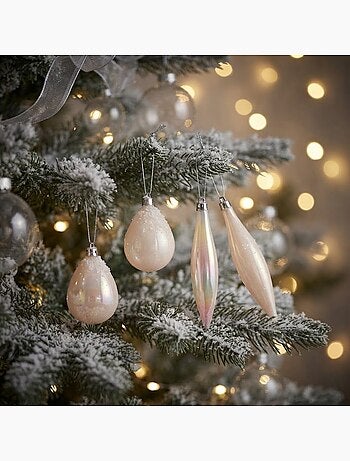 Lot de 4 boules de sapin de noël olive et glaçon