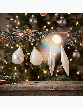 Lot de 4 boules de sapin de noël olive et glaçon