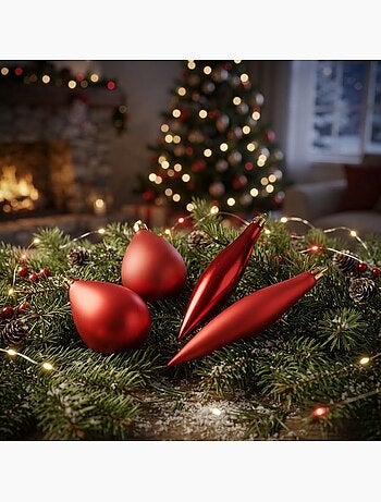 Lot de 4 boules de sapin de noël olive et glaçon