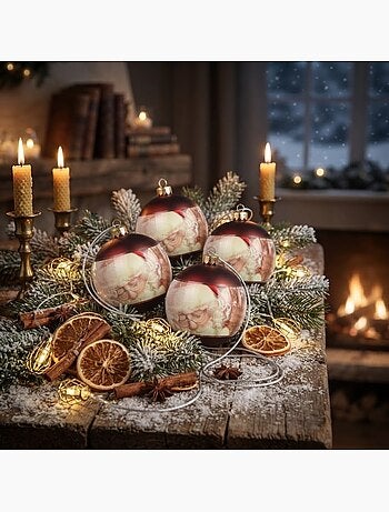 Lot de 4 boules père noël