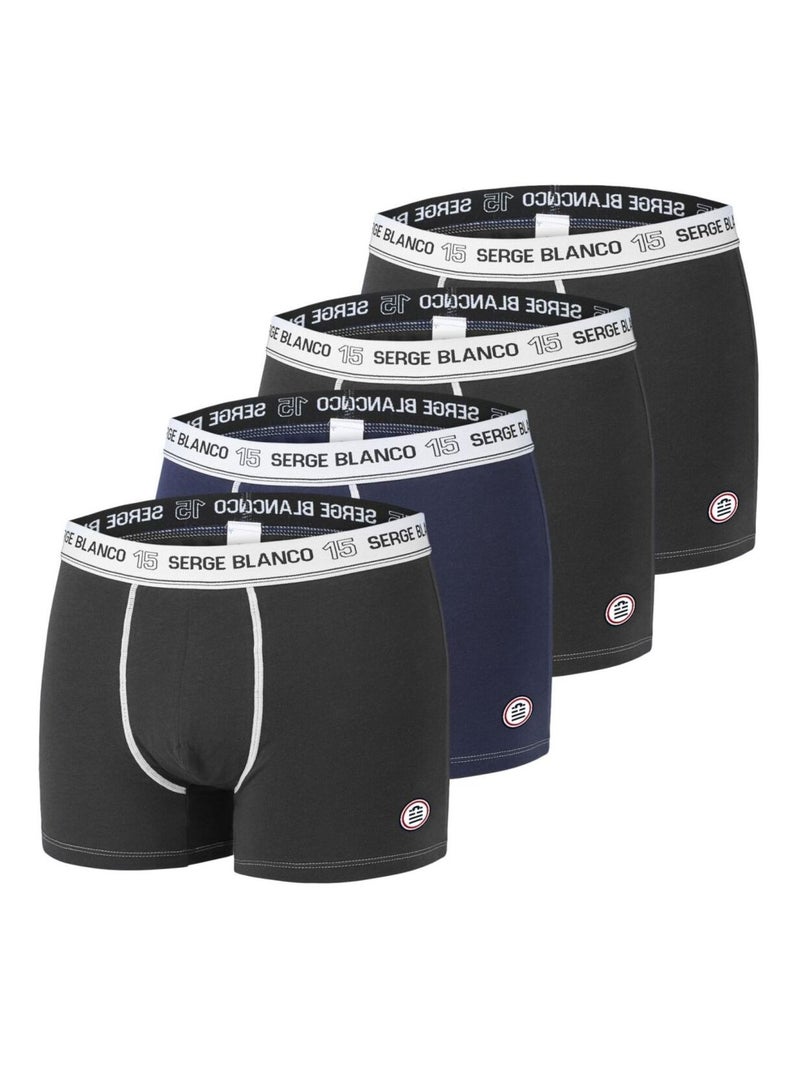 Lot de 4 Boxers coton homme avec surpiqûres Class Serge Blanco Noir Bleu - Kiabi
