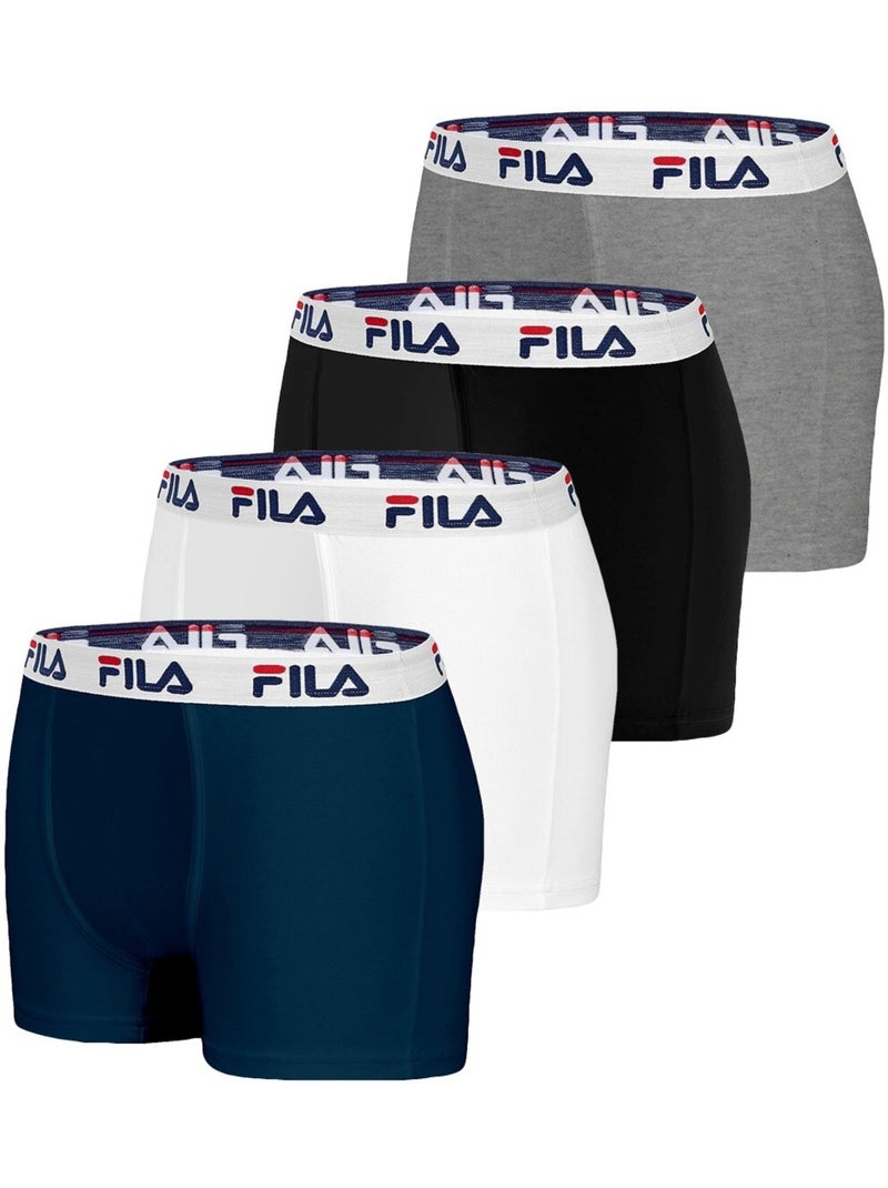 Lot de 4 Boxers coton homme Fila Bleu Blanc Noir - Kiabi
