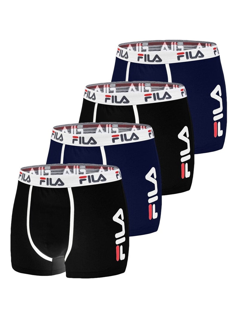 Lot de 4 Boxers Coton homme FU5040 Uni Fila Noir Bleu - Kiabi