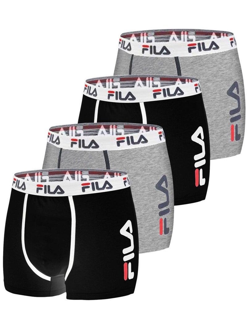 Lot de 4 Boxers Coton homme FU5040 Uni Fila Noir Gris - Kiabi