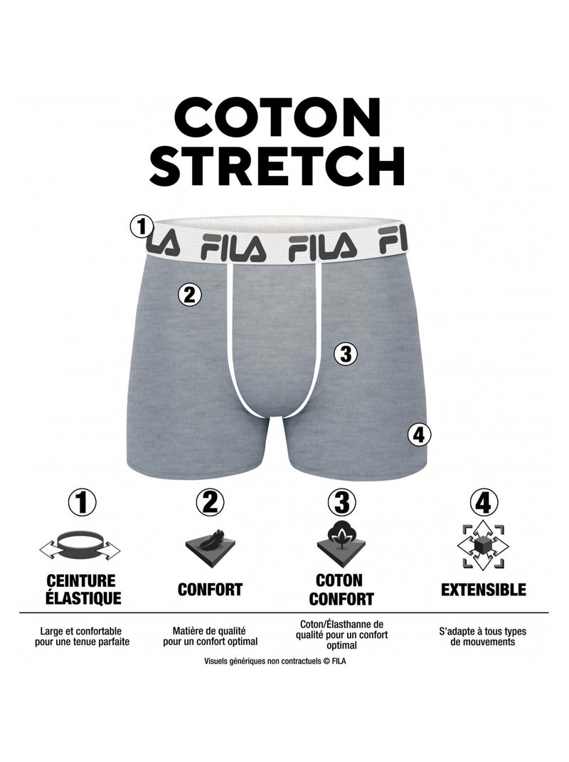 Lot de 4 Boxers Coton homme FU5040 Uni Fila Noir Gris - Kiabi