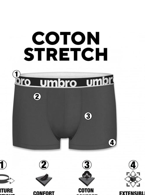 Lot de 4 Boxers coton homme uni ceinture colorées Umbro - Kiabi