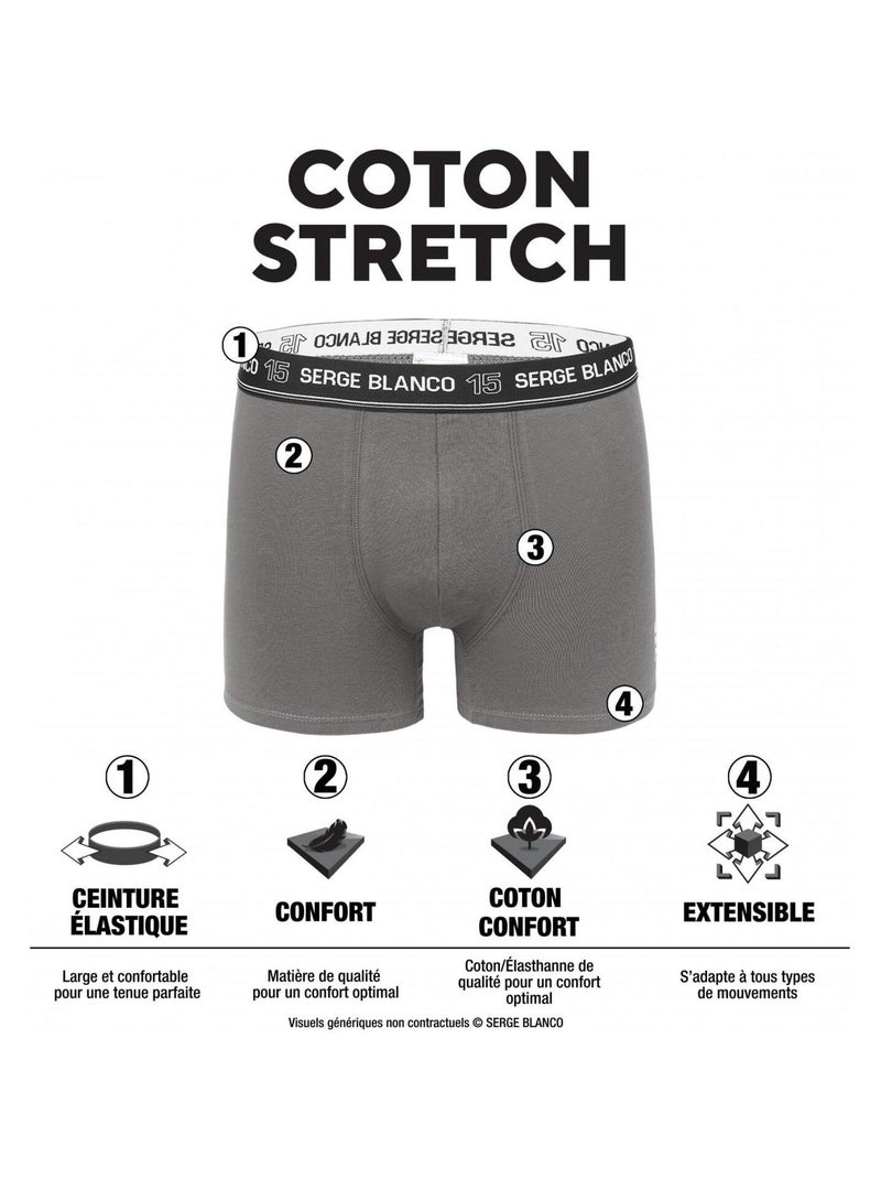 Lot de 4 Boxers coton homme uni Serge Blanco Noir - Kiabi
