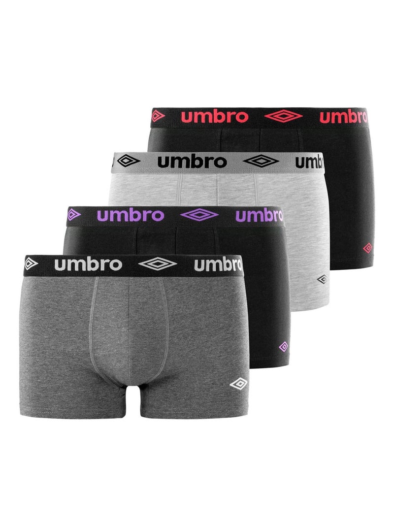 Lot de 4 Boxers coton homme uni Umbro Noir Gris - Kiabi