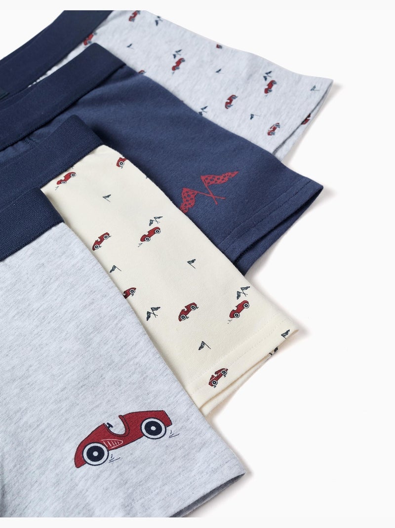 Lot de 4 boxers en coton avec imprimés voitures Gris Beige - Kiabi