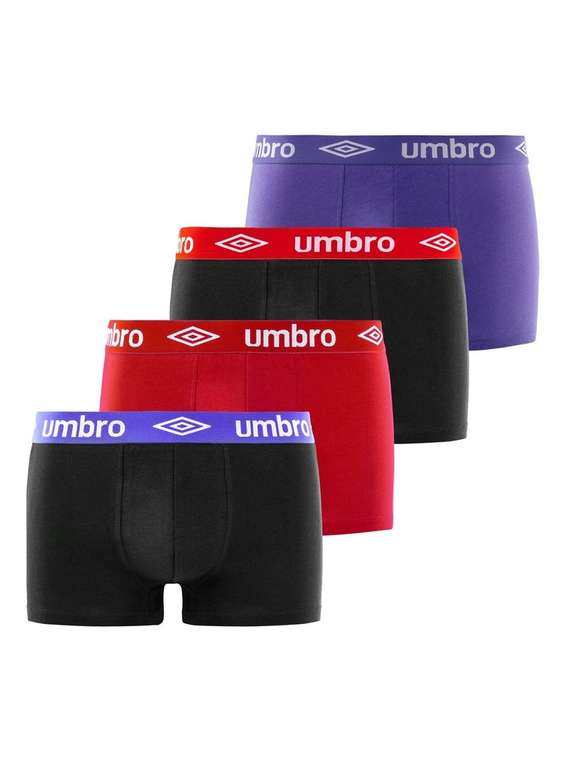 Lot de 4 boxers en coton homme Classic Umbro Noir Rouge Bleu - Kiabi