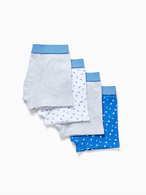 Lot de 4 boxers en coton unis/imprimés - Kiabi