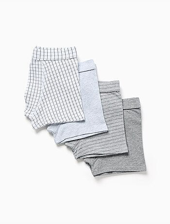 Lot de 4 boxers en coton unis/rayés